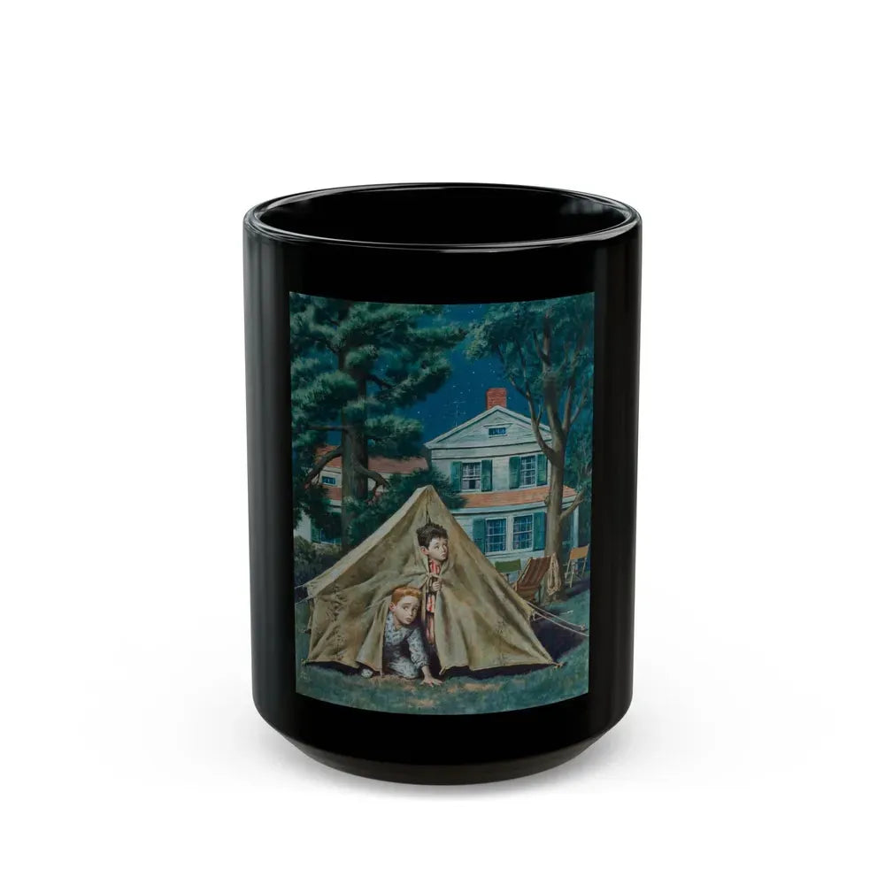 Backyard Campers, Saturday Evening Post cover, September 5, 1953 - Black Coffee Mug 15oz - Go Mug Yourself