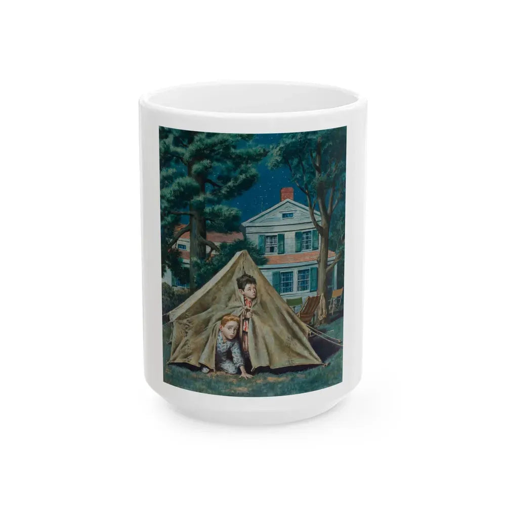 Backyard Campers, Saturday Evening Post cover, September 5, 1953 - White Coffee Mug 15oz - Go Mug Yourself