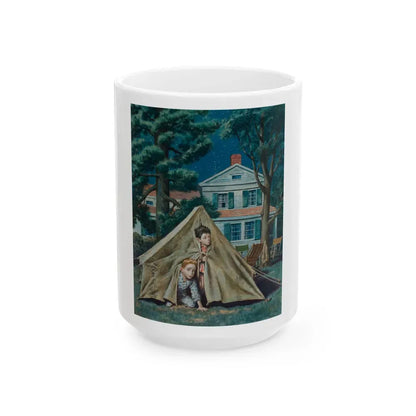 Backyard Campers, Saturday Evening Post cover, September 5, 1953 - White Coffee Mug 15oz - Go Mug Yourself