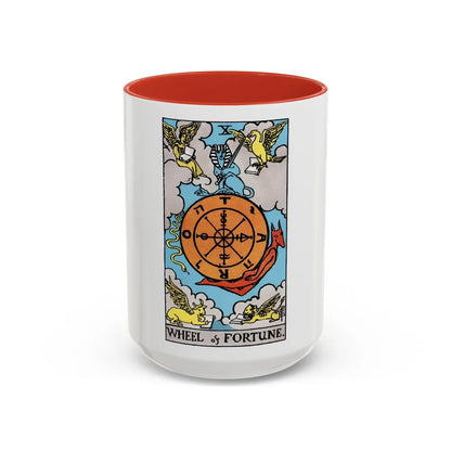 Wheel of Fortune (Tarot Card) Accent Coffee Mug-15oz-Red-Go Mug Yourself