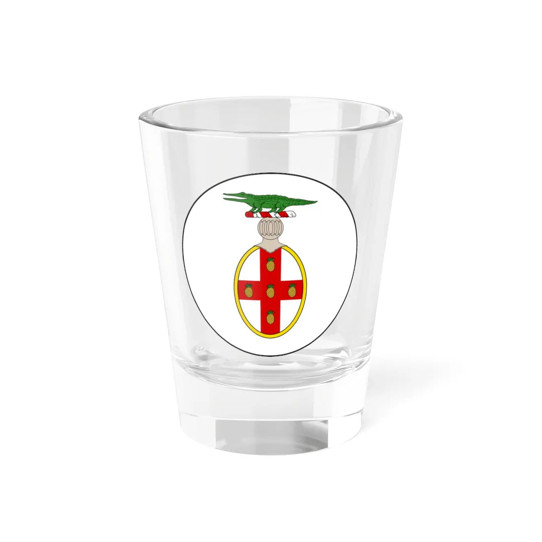 Badge of Jamaica 1875-1906 (Jamaica) (Coat of Arms) Shot Glass 1.5oz 1.5oz - Go Mug Yourself