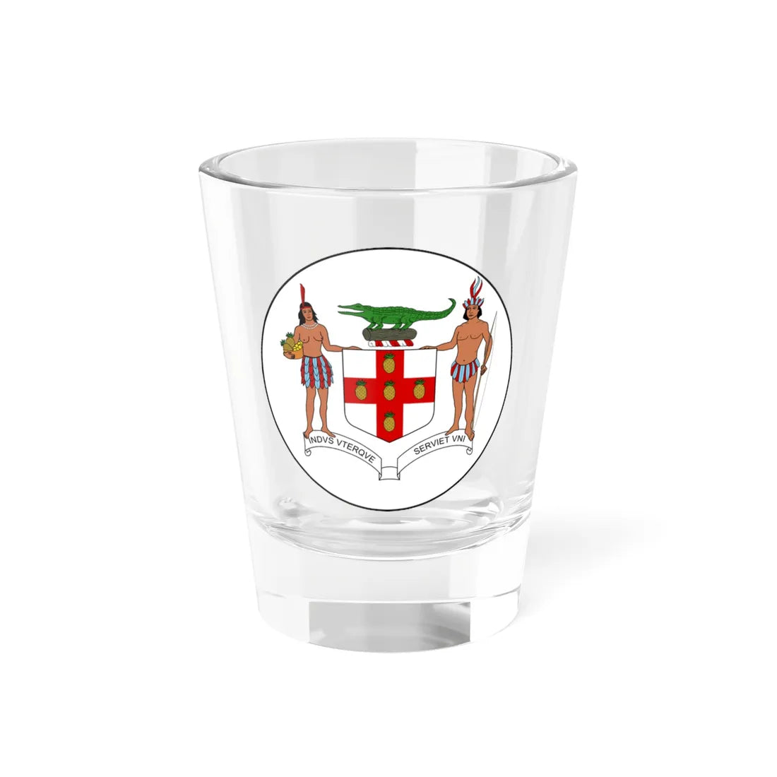 Badge of Jamaica 1906-1957 (Jamaica) (Coat of Arms) Shot Glass 1.5oz 1.5oz - Go Mug Yourself