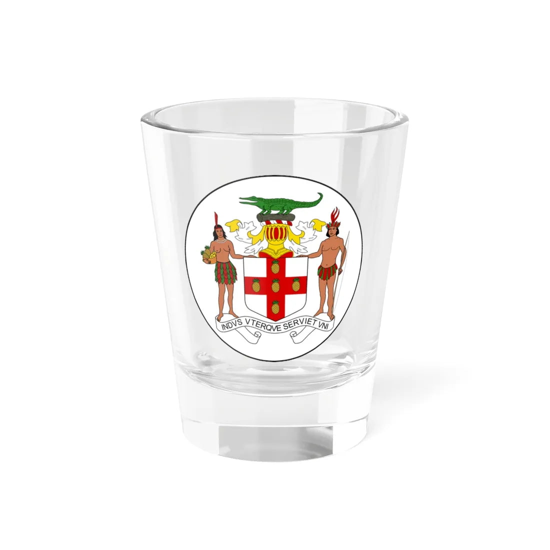 Badge of Jamaica 1957-1962 (Jamaica) (Coat of Arms) Shot Glass 1.5oz 1.5oz - Go Mug Yourself