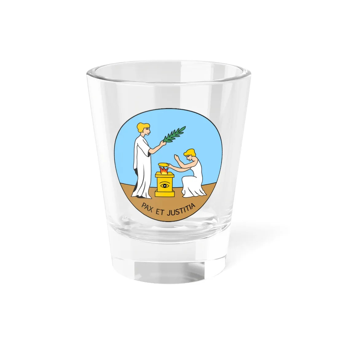 Badge of Saint Vincent and the Grenadines 1907-1979 (Saint Vincent and the Grenadines) (Coat of Arms) Shot Glass 1.5oz 1.5oz - Go Mug Yourself