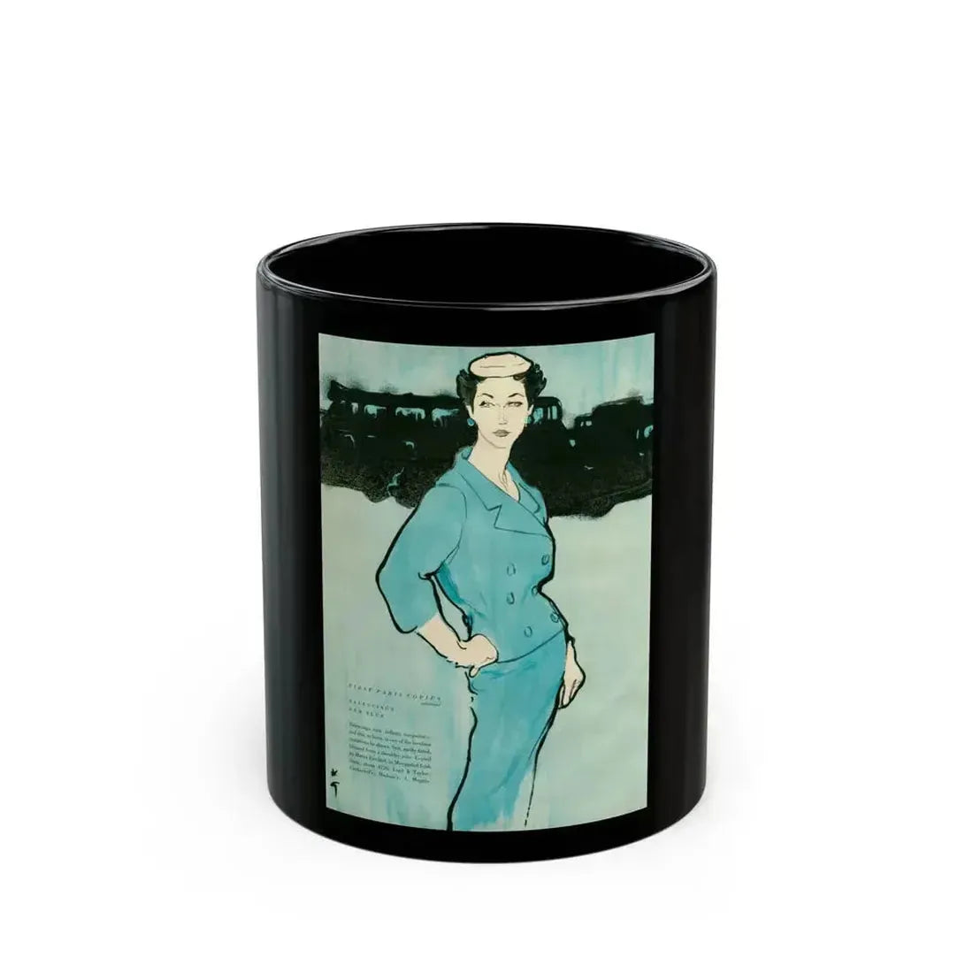 Balensiaga - New Blue, Vogue Illustrations, 1954 - Black Coffee Mug 11oz - Go Mug Yourself
