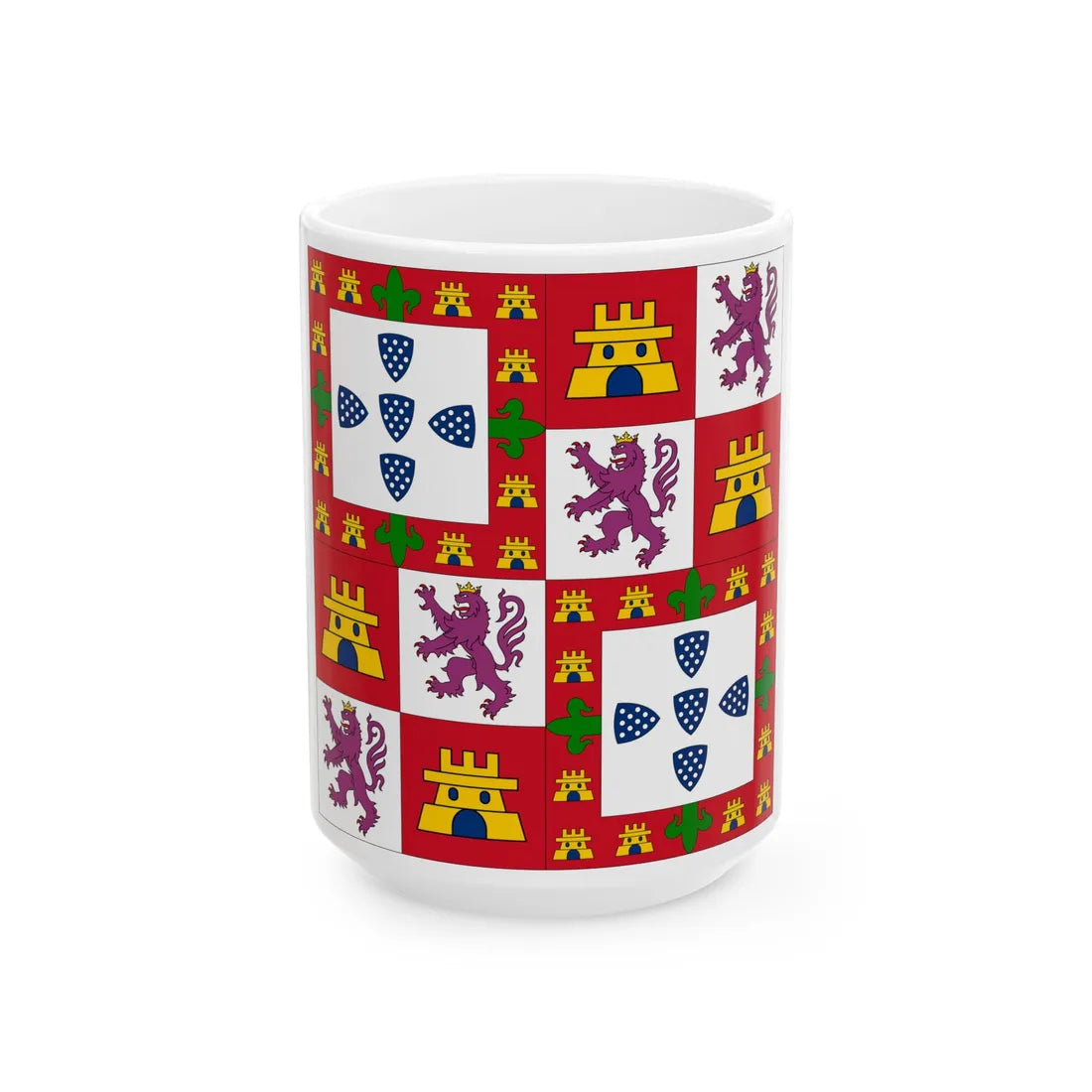 Banner of Arms of Afonso V of Portugal (Portugal) White Coffee Mug 15oz - Go Mug Yourself