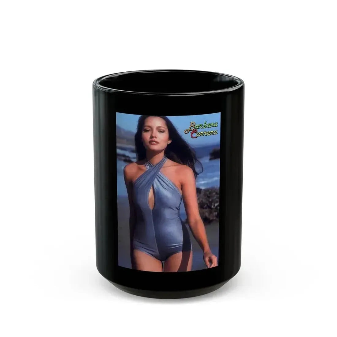 Barbara Carrera #126 (Vintage Female Icon) Black Coffee Mug 15oz - Go Mug Yourself