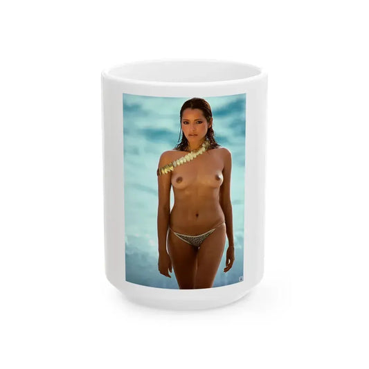 Barbara Carrera #19 - Topless (Vintage Female Icon) White Coffee Mug 15oz - Go Mug Yourself