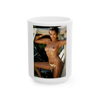Barbara Carrera #35 - Topless (Vintage Female Icon) White Coffee Mug 15oz - Go Mug Yourself