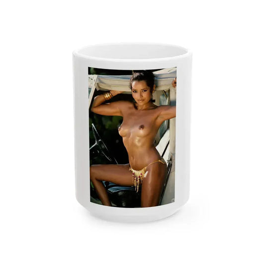 Barbara Carrera #35 - Topless (Vintage Female Icon) White Coffee Mug 15oz - Go Mug Yourself