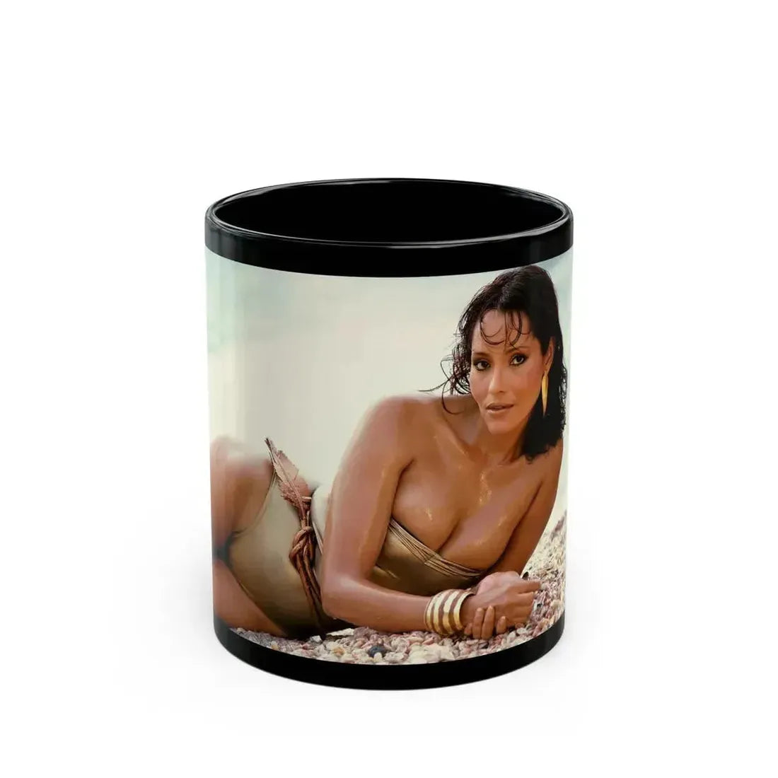 Barbara Carrera #63 (Vintage Female Icon) Black Coffee Mug 11oz - Go Mug Yourself