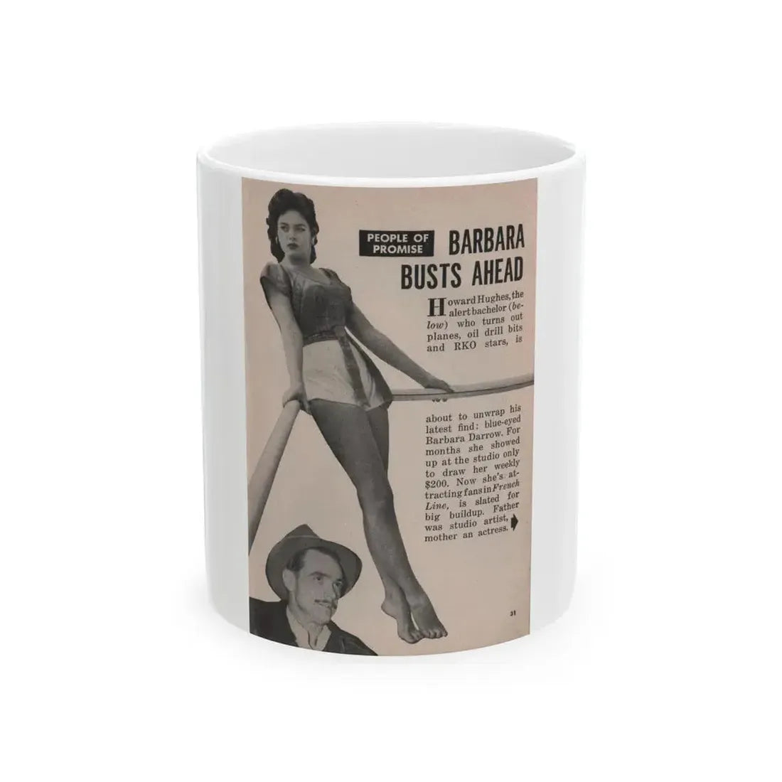 Barbara Darrow #24 - 1 B&W Photo & Article from People Pocket Mag. 4-21-54 (Vintage Female Icon) White Coffee Mug 11oz - Go Mug Yourself
