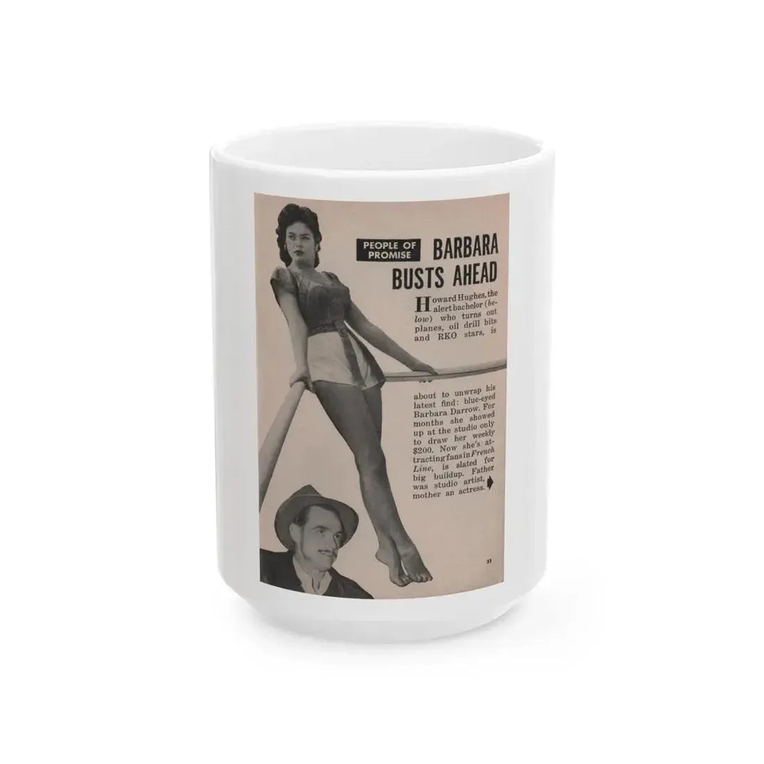 Barbara Darrow #24 - 1 B&W Photo & Article from People Pocket Mag. 4-21-54 (Vintage Female Icon) White Coffee Mug 15oz - Go Mug Yourself
