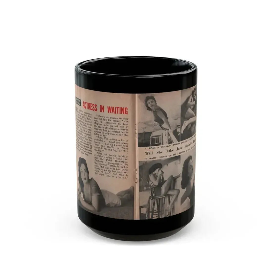 Barbara Darrow #27 - 5 B&W Photos & Article from People Pocket Mag. 12-29-54 (Vintage Female Icon) Black Coffee Mug 15oz - Go Mug Yourself