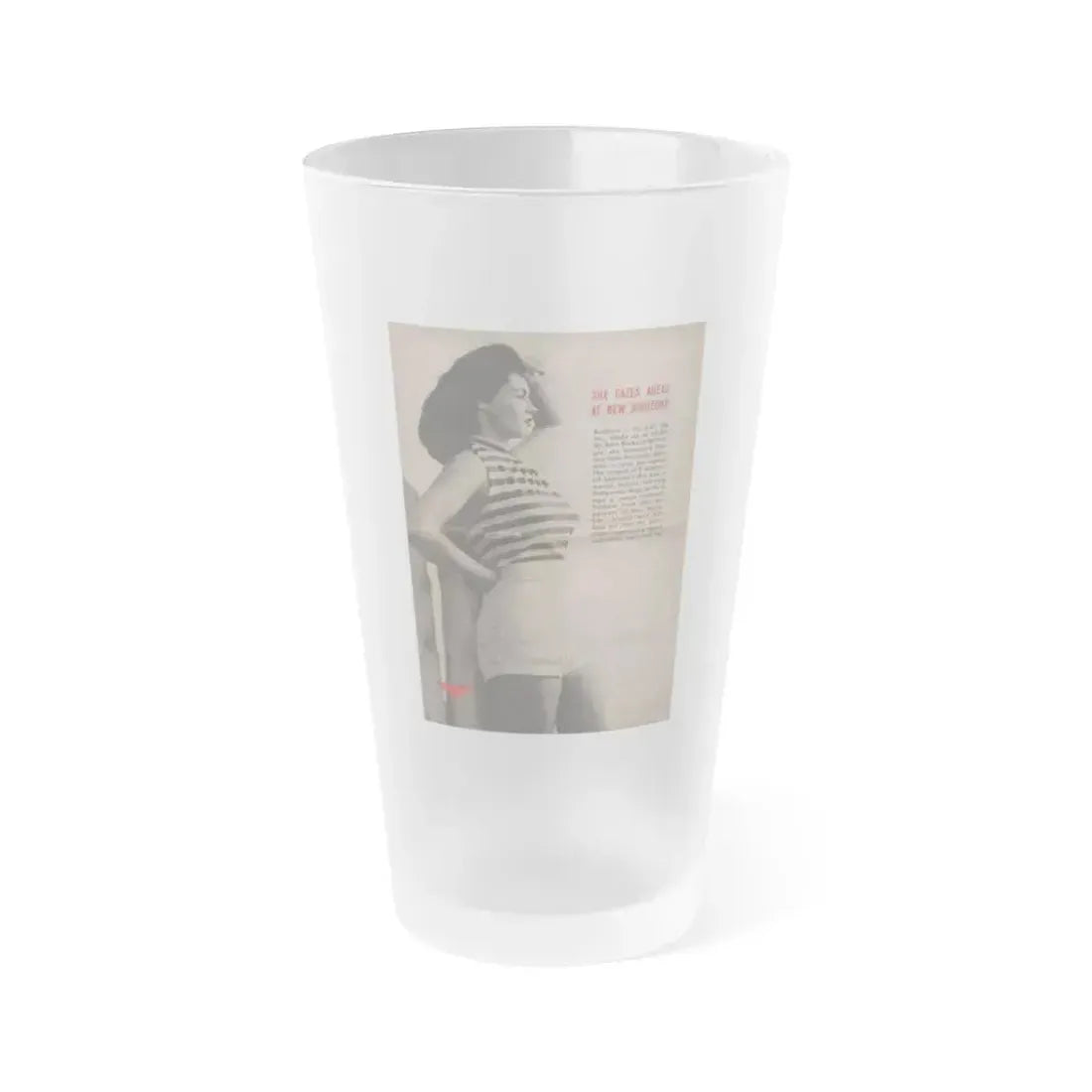 Barbara Darrow #28 - 1 B&W Centerfold Photo & Small Article from People Pocket Mag. 12-29-54 (Vintage Female Icon) Frosted Pint Glass 16oz 16oz Frosted - Go Mug Yourself