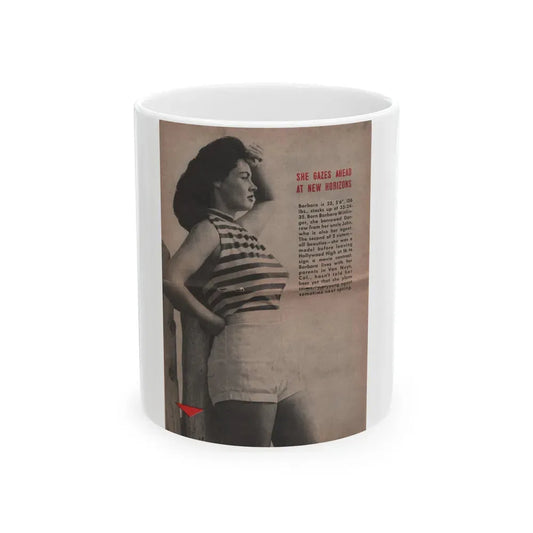 Barbara Darrow #28 - 1 B&W Centerfold Photo & Small Article from People Pocket Mag. 12-29-54 (Vintage Female Icon) White Coffee Mug 11oz - Go Mug Yourself