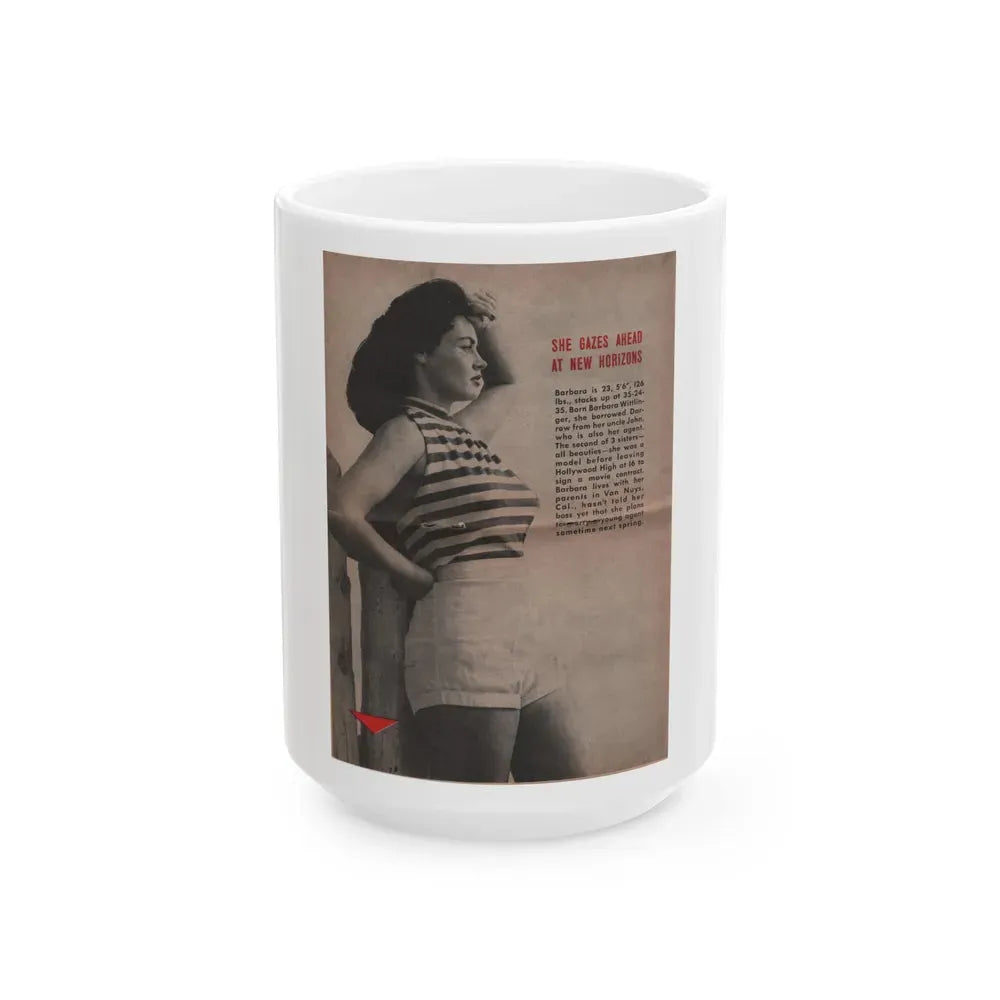 Barbara Darrow #28 - 1 B&W Centerfold Photo & Small Article from People Pocket Mag. 12-29-54 (Vintage Female Icon) White Coffee Mug 15oz - Go Mug Yourself