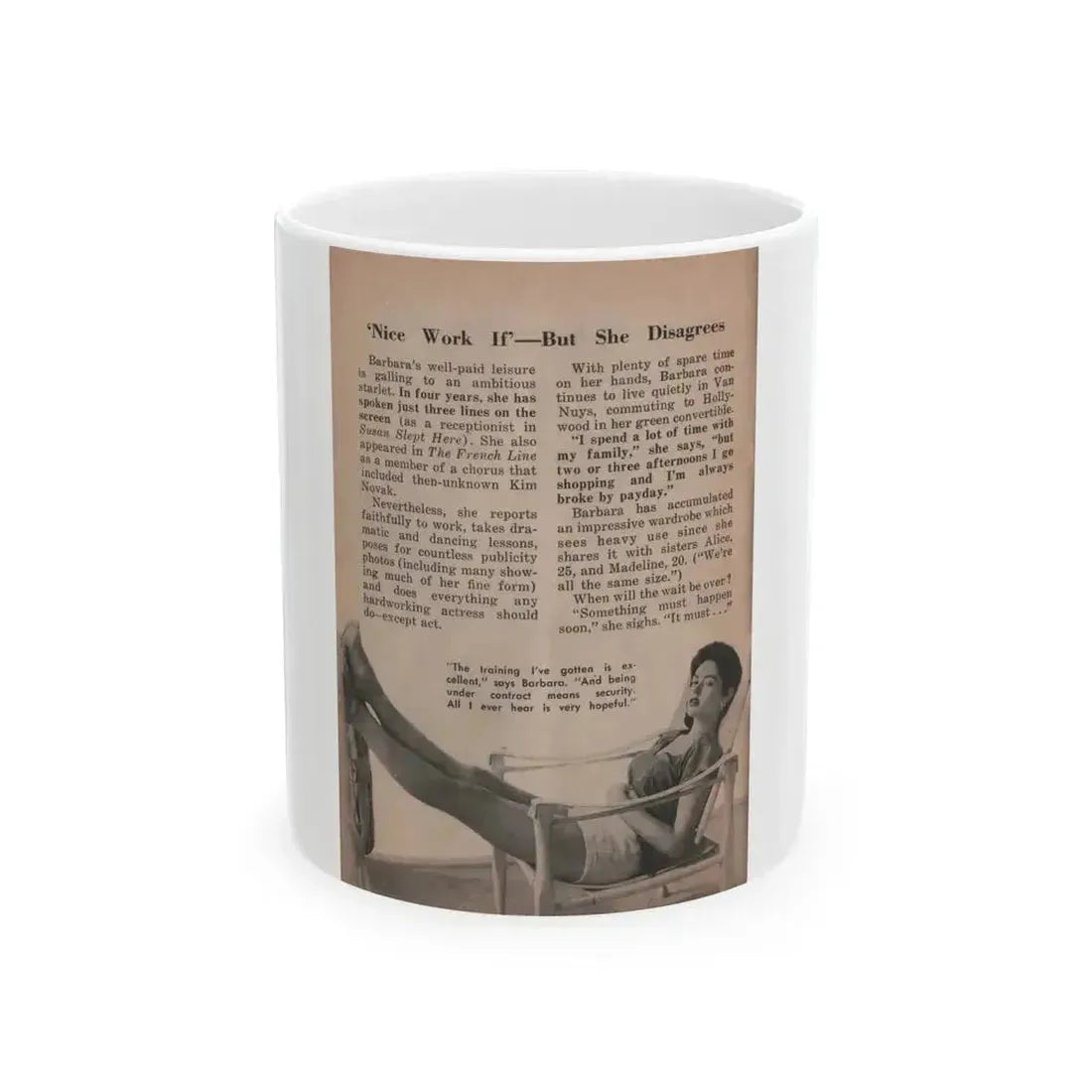 Barbara Darrow #29 - 1 B&W Photo & Article from People Pocket Mag. 12-29-54 (Vintage Female Icon) White Coffee Mug 11oz - Go Mug Yourself