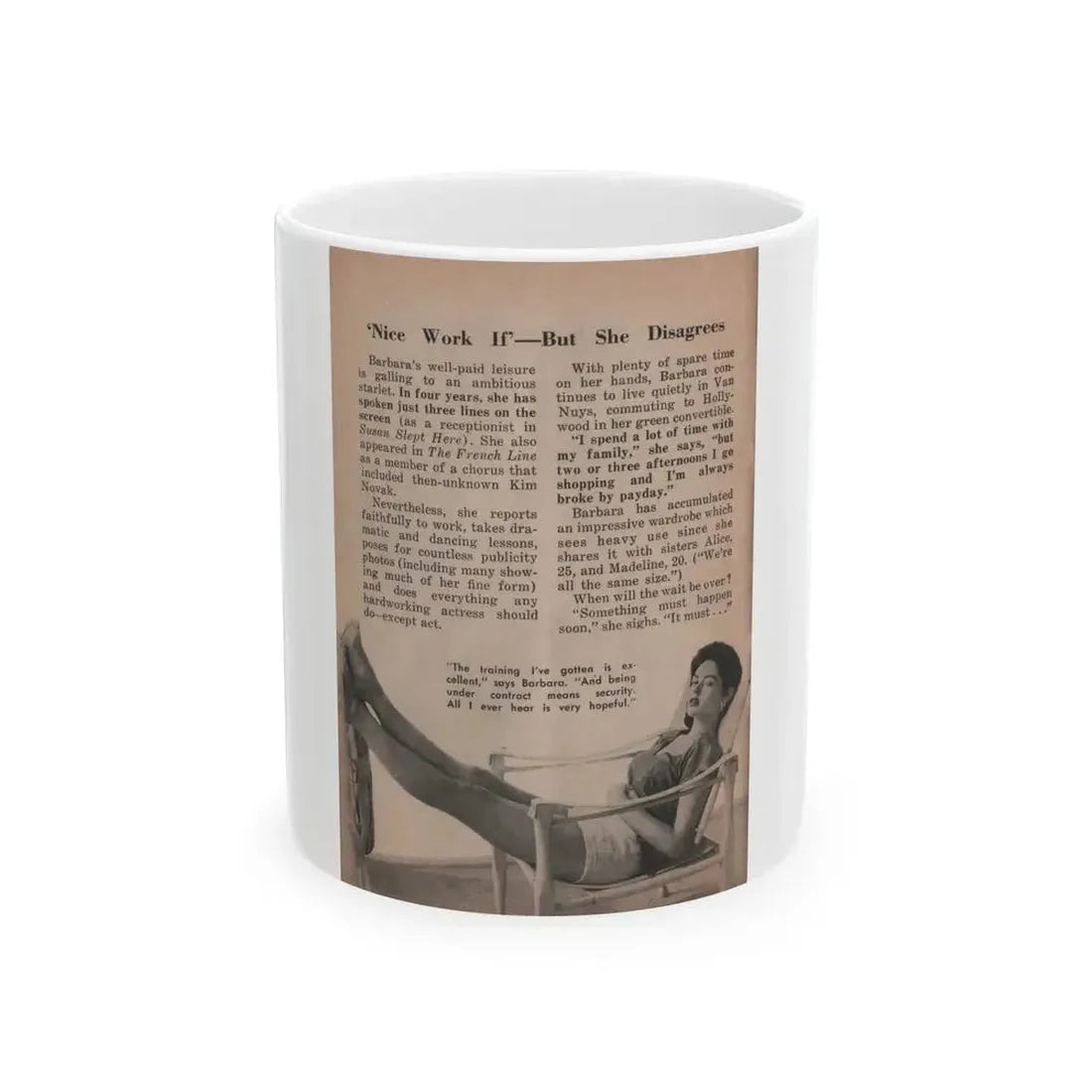 Barbara Darrow #29 - 1 B&W Photo & Article from People Pocket Mag. 12-29-54 (Vintage Female Icon) White Coffee Mug - Go Mug Yourself
