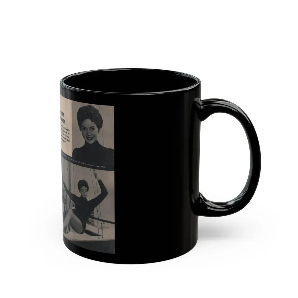 Barbara Darrow #31 - 3 B&W Photos & 3 Captions from Picture Digest Mag. April '56 (Vintage Female Icon) Black Coffee Mug - Go Mug Yourself