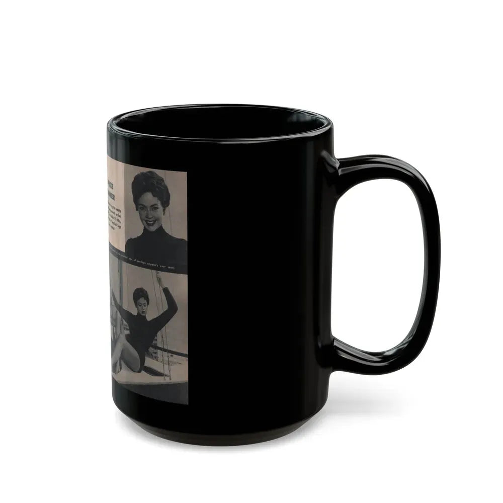 Barbara Darrow #31 - 3 B&W Photos & 3 Captions from Picture Digest Mag. April '56 (Vintage Female Icon) Black Coffee Mug - Go Mug Yourself