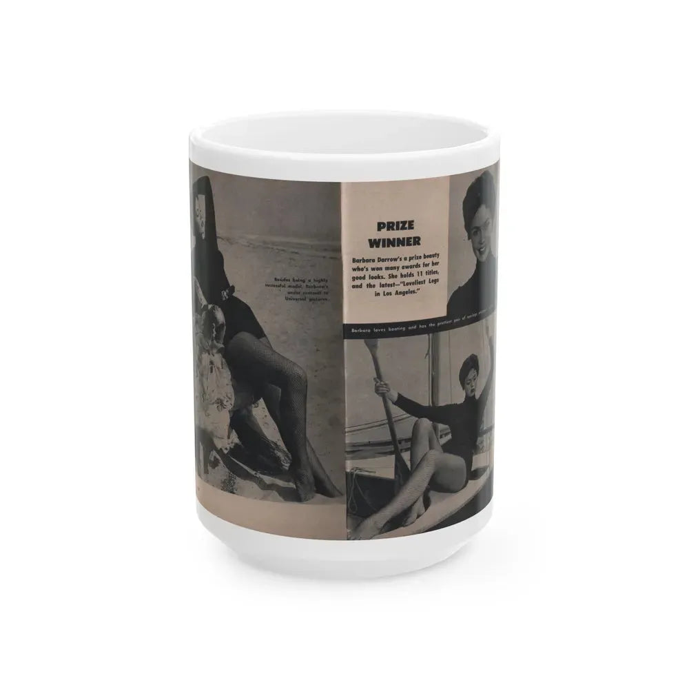 Barbara Darrow #31 - 3 B&W Photos & 3 Captions from Picture Digest Mag. April '56 (Vintage Female Icon) White Coffee Mug 15oz - Go Mug Yourself