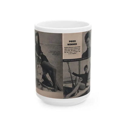 Barbara Darrow #31 - 3 B&W Photos & 3 Captions from Picture Digest Mag. April '56 (Vintage Female Icon) White Coffee Mug 15oz - Go Mug Yourself