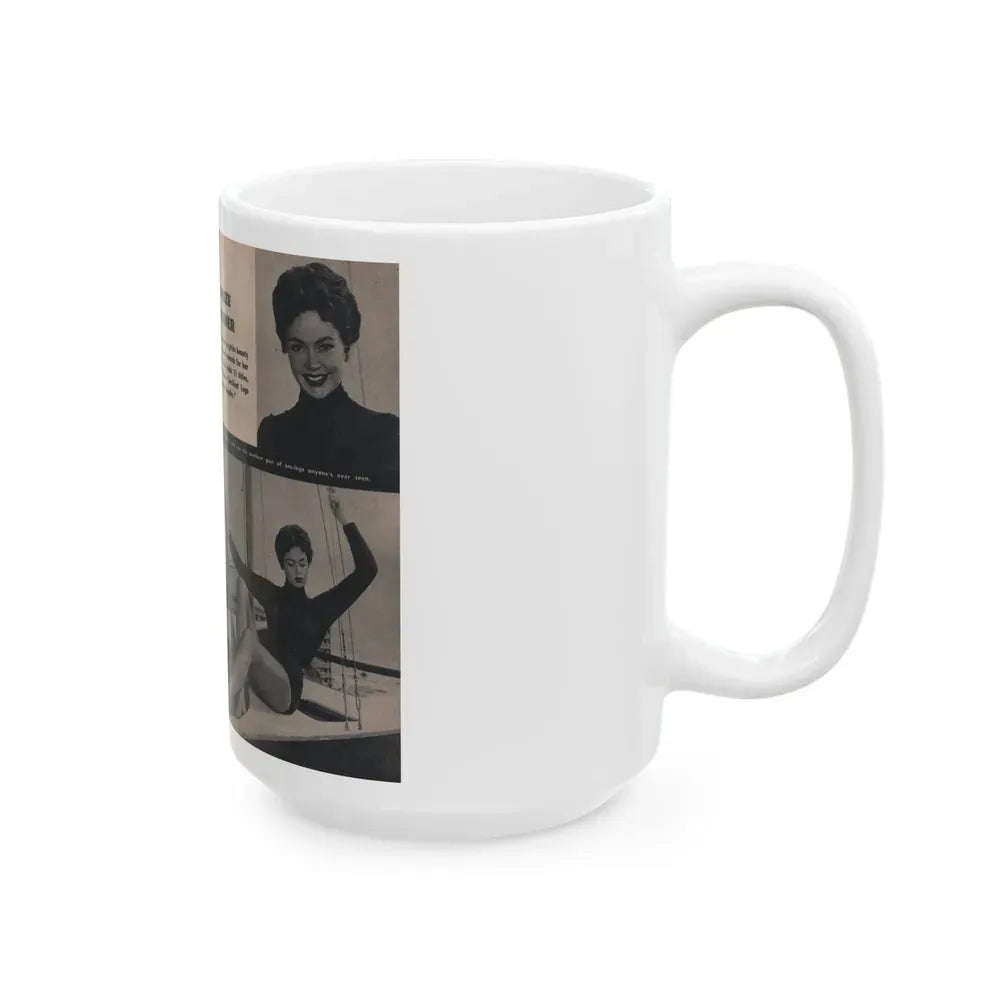 Barbara Darrow #31 - 3 B&W Photos & 3 Captions from Picture Digest Mag. April '56 (Vintage Female Icon) White Coffee Mug - Go Mug Yourself