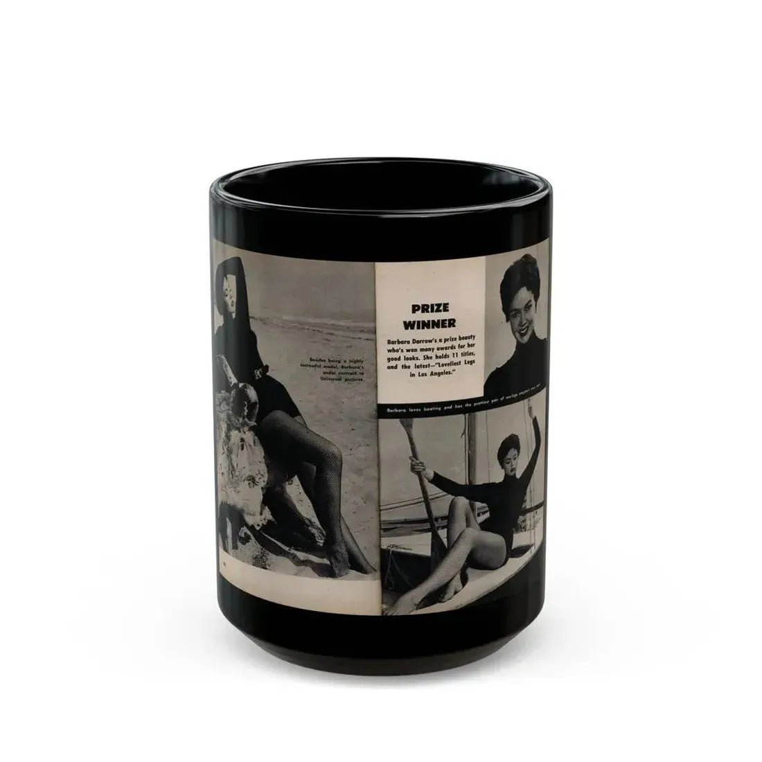 Barbara Darrow #31 - 3 B&W Photos & 3 Captions from Picture Digest Mag. April '56_1 (Vintage Female Icon) Black Coffee Mug 15oz - Go Mug Yourself