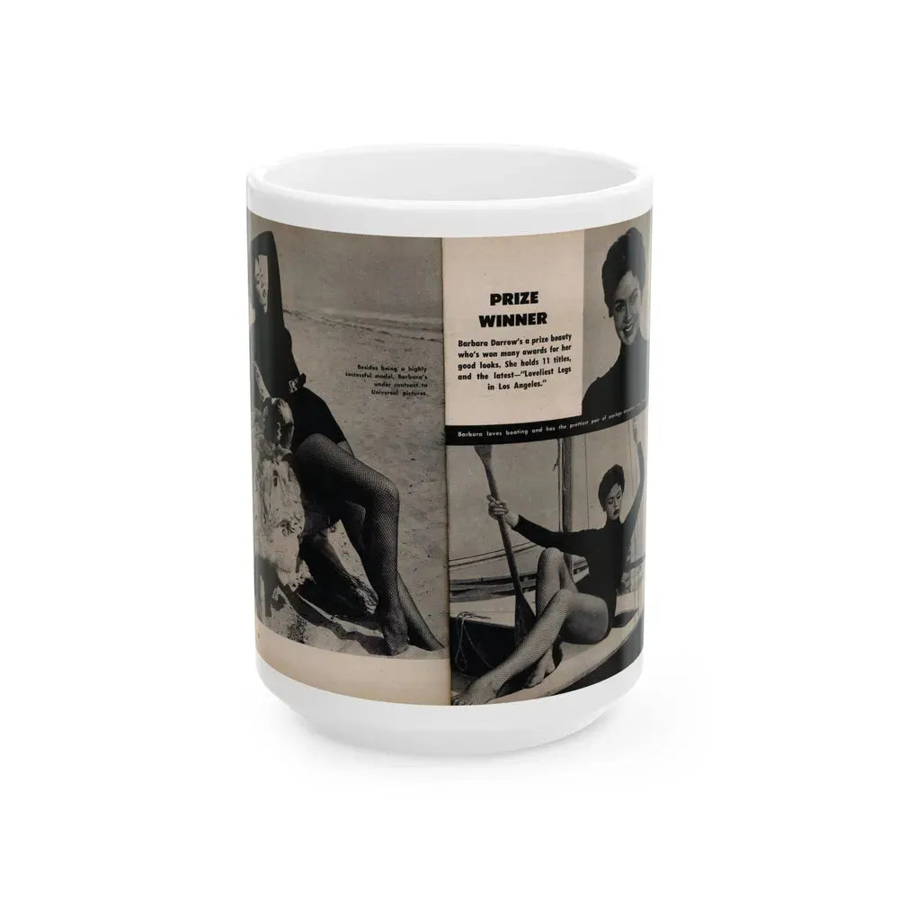 Barbara Darrow #31 - 3 B&W Photos & 3 Captions from Picture Digest Mag. April '56_1 (Vintage Female Icon) White Coffee Mug 15oz - Go Mug Yourself