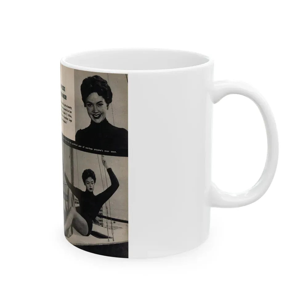 Barbara Darrow #31 - 3 B&W Photos & 3 Captions from Picture Digest Mag. April '56_1 (Vintage Female Icon) White Coffee Mug - Go Mug Yourself