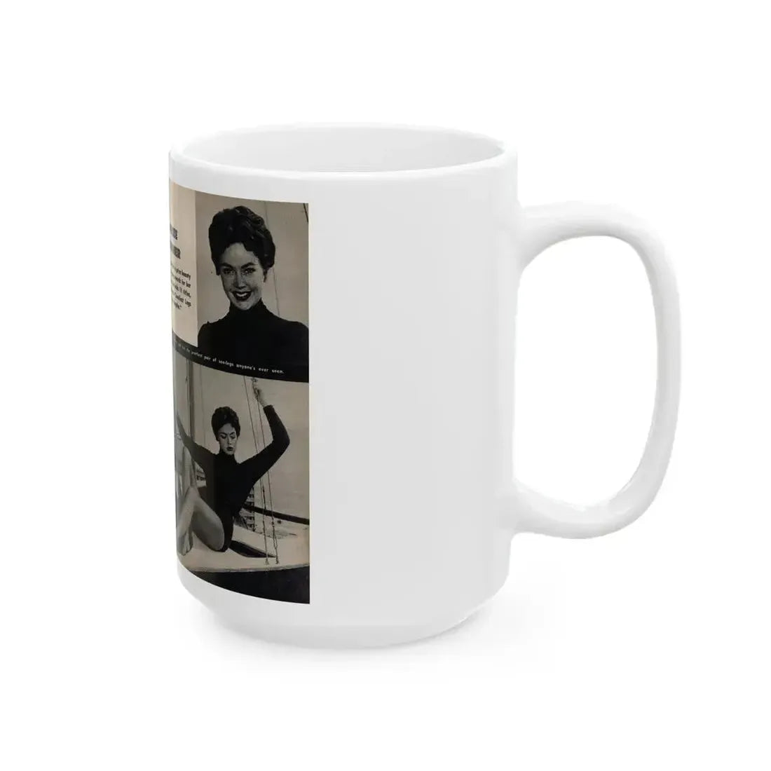 Barbara Darrow #31 - 3 B&W Photos & 3 Captions from Picture Digest Mag. April '56_1 (Vintage Female Icon) White Coffee Mug - Go Mug Yourself