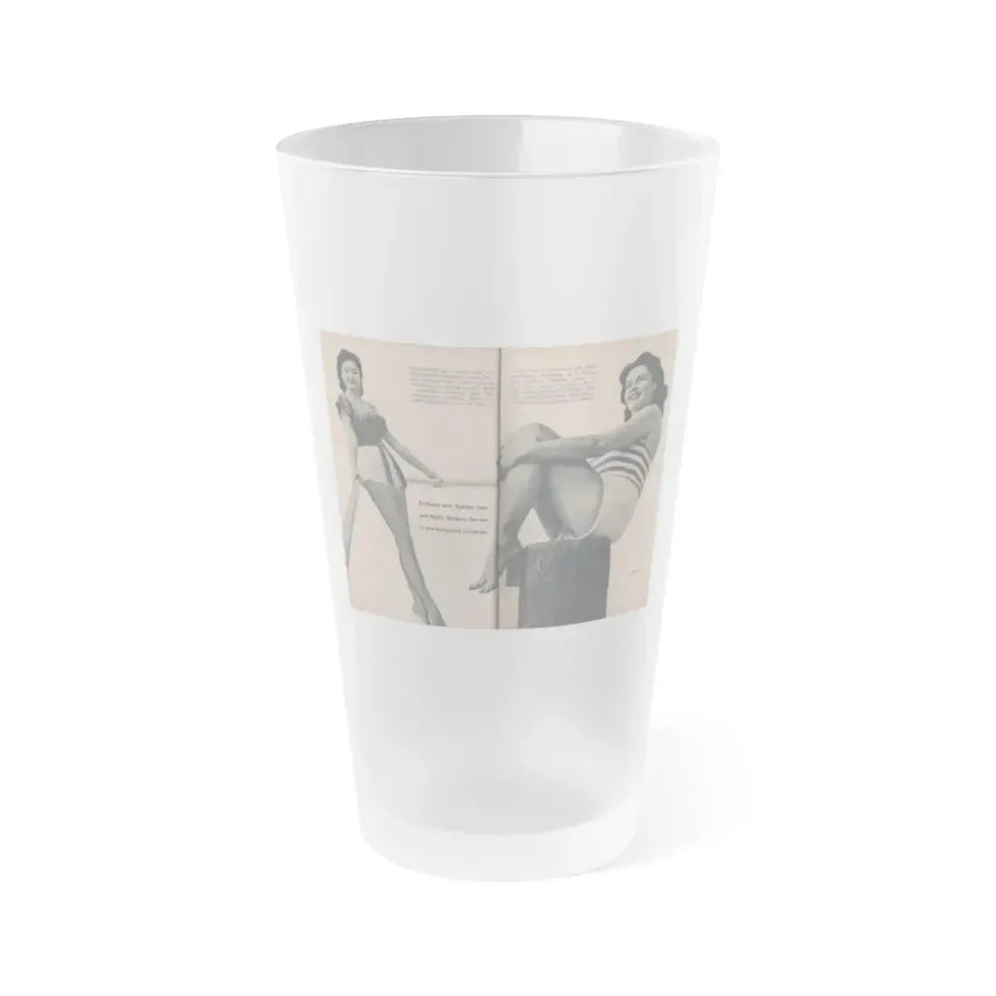 Barbara Darrow #34 - 2 B&W Photos, Caption & Short Article from PHOTO Digest Mag. Dec. '54 (Vintage Female Icon) Frosted Pint Glass 16oz 16oz Frosted - Go Mug Yourself