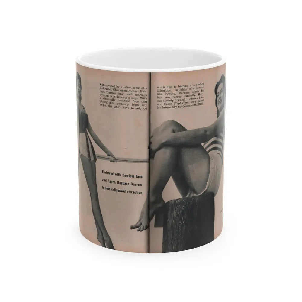 Barbara Darrow #34 - 2 B&W Photos, Caption & Short Article from PHOTO Digest Mag. Dec. '54 (Vintage Female Icon) White Coffee Mug 11oz - Go Mug Yourself