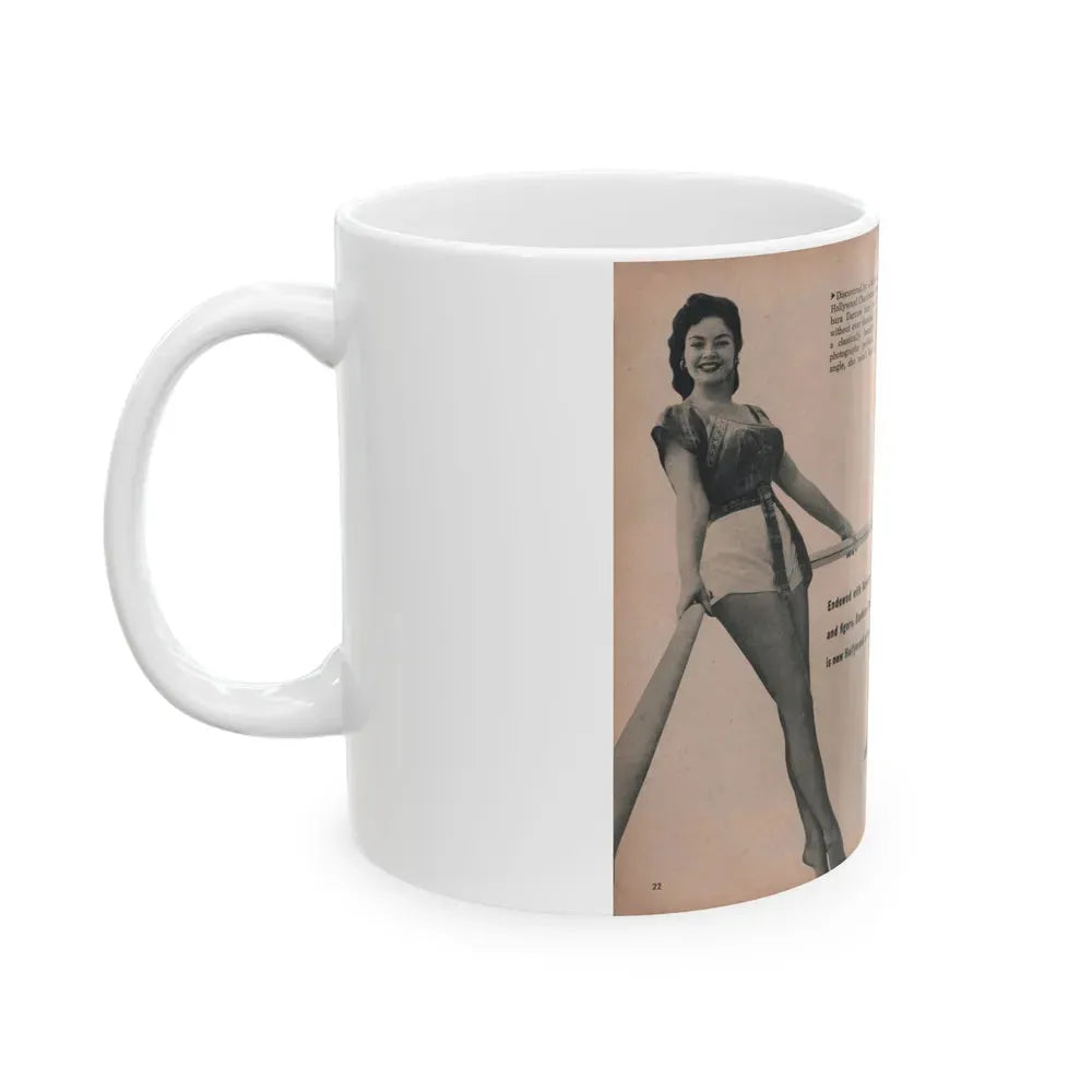 Barbara Darrow #34 - 2 B&W Photos, Caption & Short Article from PHOTO Digest Mag. Dec. '54 (Vintage Female Icon) White Coffee Mug - Go Mug Yourself