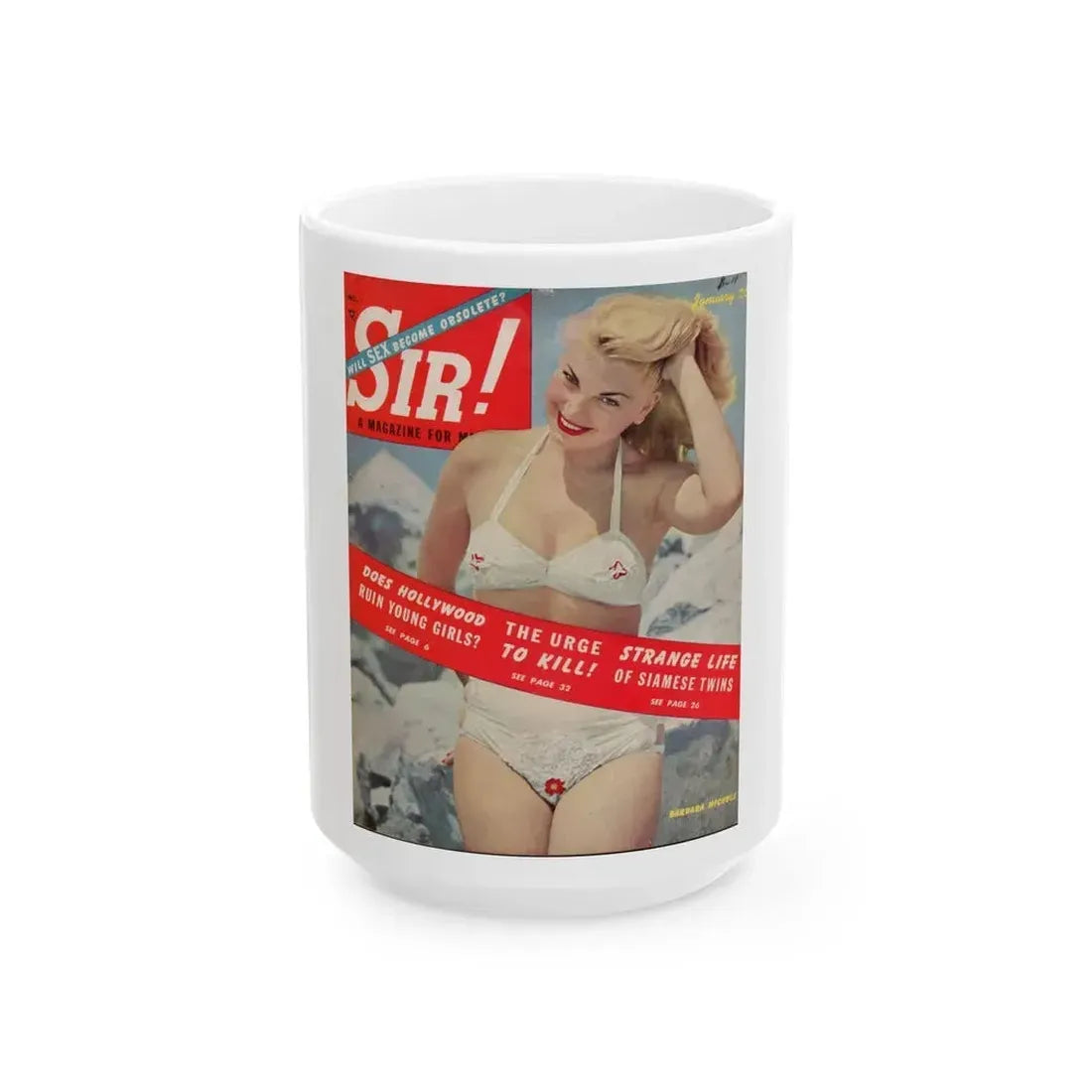 Barbara Nichols #259 - Mag. Cover (Vintage Female Icon) White Coffee Mug 15oz - Go Mug Yourself