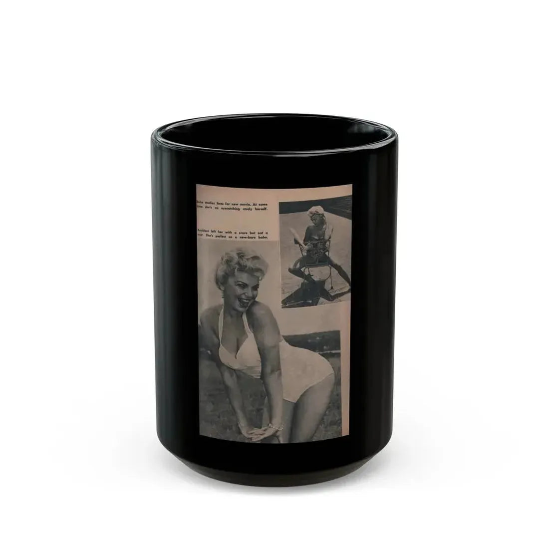 Barbara Nichols #266 - Page 1 of 2 with, 2 B&W Photos & 2 Captions from Tab Pocket Mag. April '59 (Vintage Female Icon) Black Coffee Mug 15oz - Go Mug Yourself