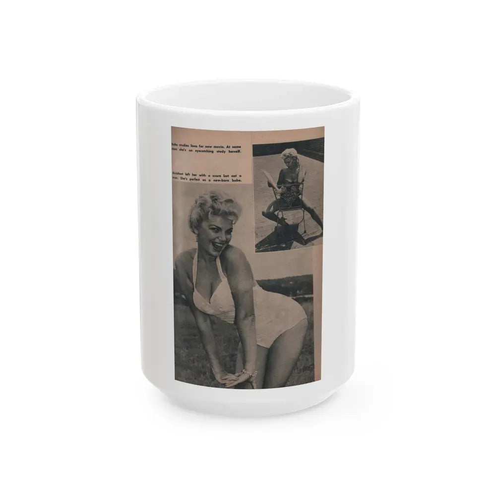 Barbara Nichols #266 - Page 1 of 2 with, 2 B&W Photos & 2 Captions from Tab Pocket Mag. April '59 (Vintage Female Icon) White Coffee Mug 15oz - Go Mug Yourself