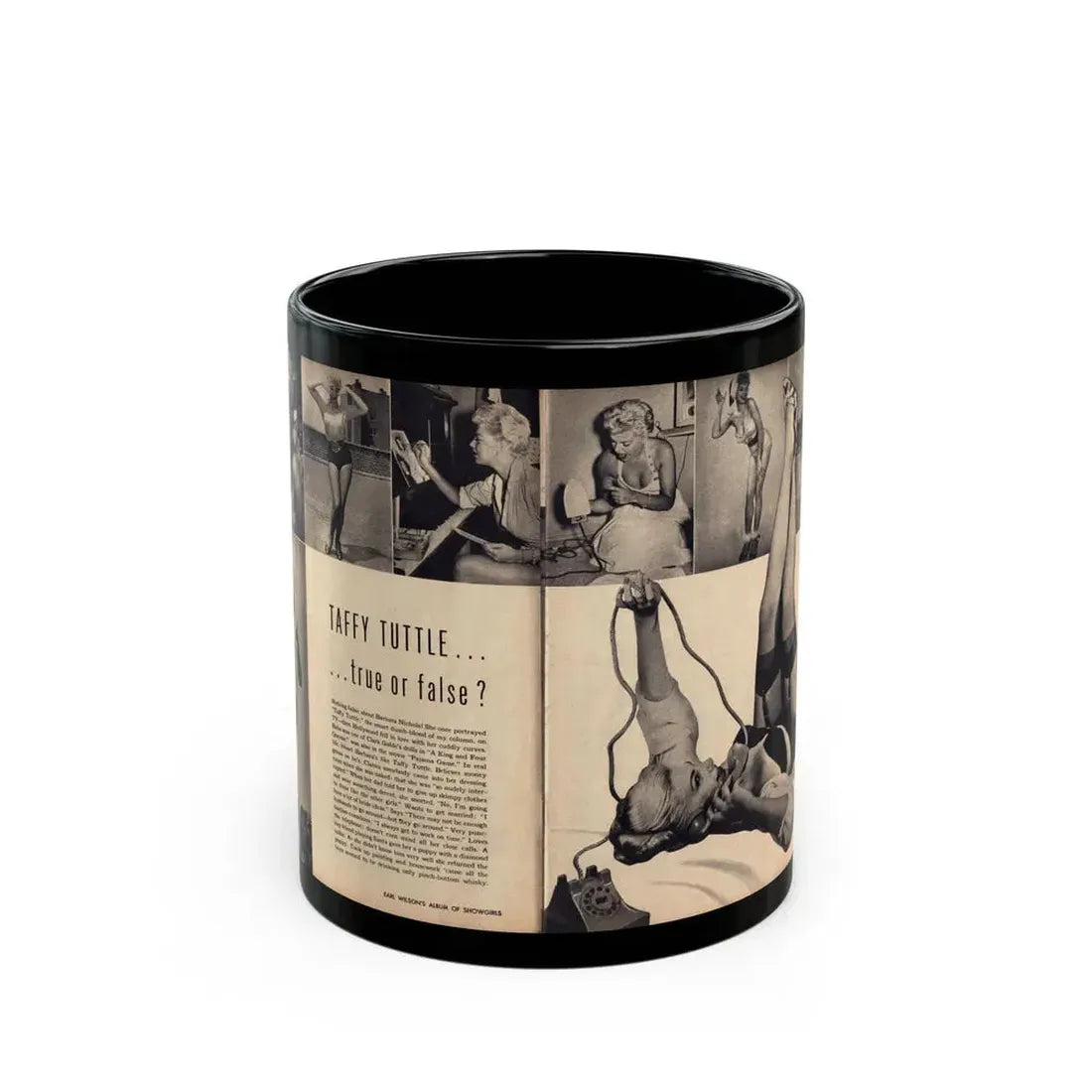 Barbara Nichols #287 - Pages 2 of 2 with, 8 B&W Photos & Short Article from Earl Wilson's Showgirls Mag. '56 (Vintage Female Icon) Black Coffee Mug 11oz - Go Mug Yourself