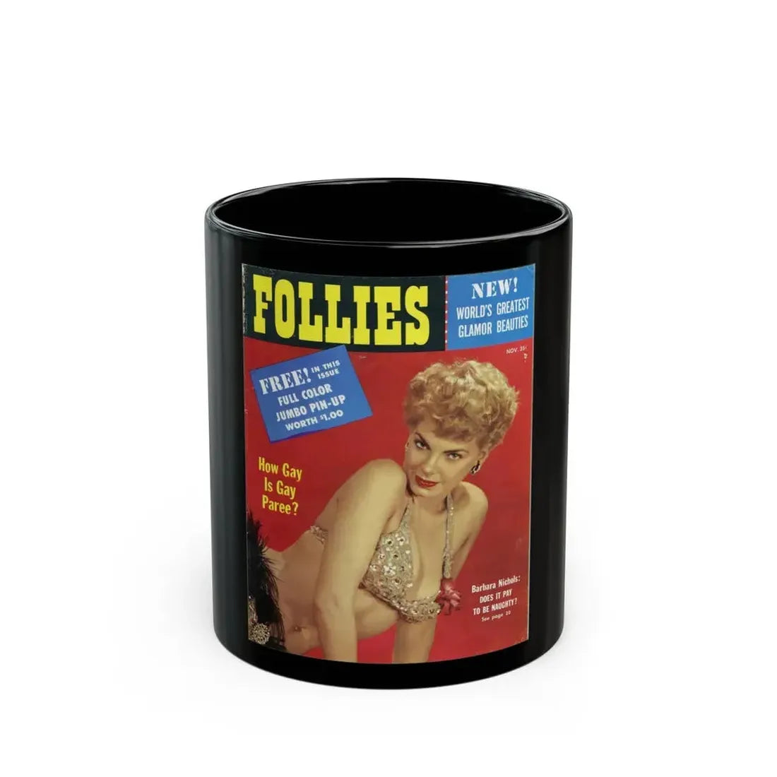 Barbara Nichols #306 - Mag. Cover (Vintage Female Icon) Black Coffee Mug 11oz - Go Mug Yourself