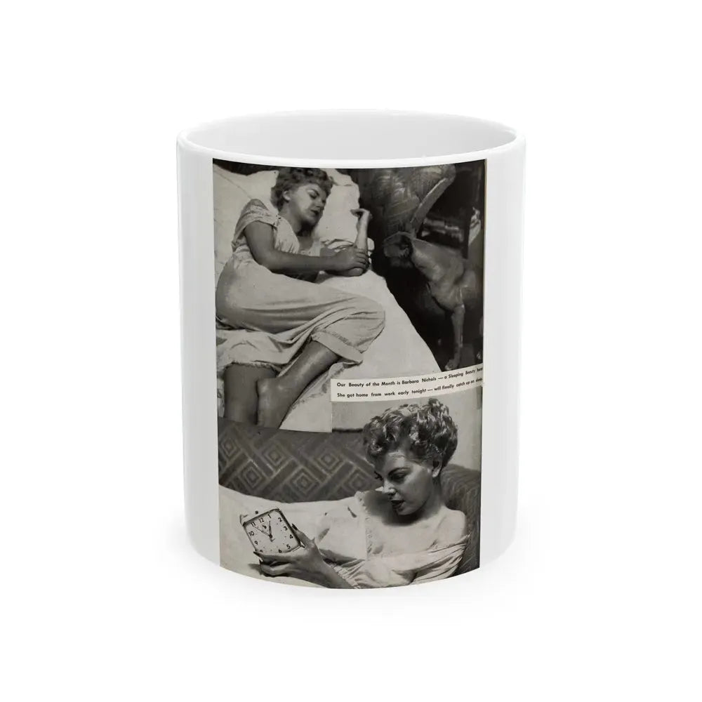 Barbara Nichols #323 - Page 1 of 7 with, 2 B&W Photos from American Beauties Mag. Fall '53 (Vintage Female Icon) White Coffee Mug 11oz - Go Mug Yourself