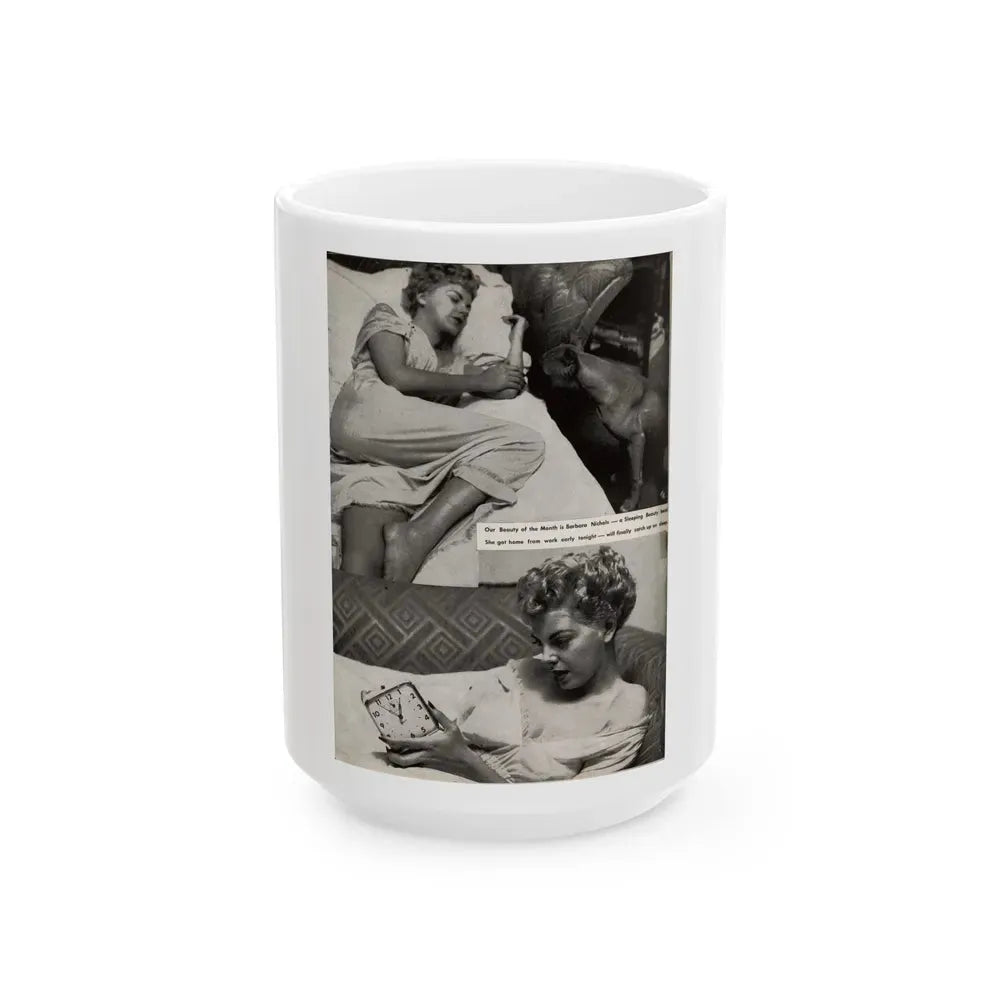 Barbara Nichols #323 - Page 1 of 7 with, 2 B&W Photos from American Beauties Mag. Fall '53 (Vintage Female Icon) White Coffee Mug 15oz - Go Mug Yourself