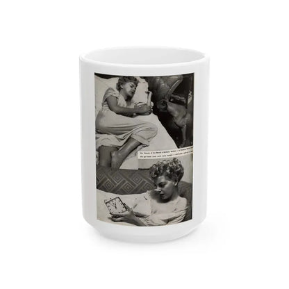 Barbara Nichols #323 - Page 1 of 7 with, 2 B&W Photos from American Beauties Mag. Fall '53 (Vintage Female Icon) White Coffee Mug 15oz - Go Mug Yourself