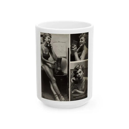 Barbara Nichols #325 - Page 3 of 7 with, 3 B&W Photos from American Beauties Mag. Fall '53 (Vintage Female Icon) White Coffee Mug 15oz - Go Mug Yourself