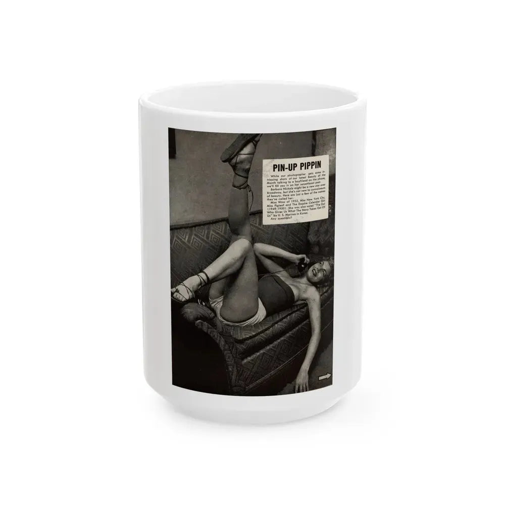 Barbara Nichols #326 - Page 4 of 7 with, 1 B&W Photo & Article from American Beauties Mag. Fall '53 (Vintage Female Icon) White Coffee Mug 15oz - Go Mug Yourself