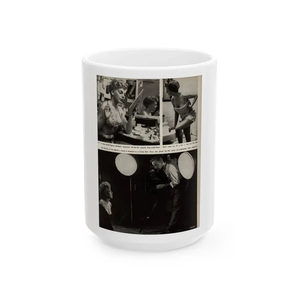 Barbara Nichols #329 - Page 7 of 7 with, 3 B&W Photos from American Beauties Mag. Fall '53 (Vintage Female Icon) White Coffee Mug 15oz - Go Mug Yourself