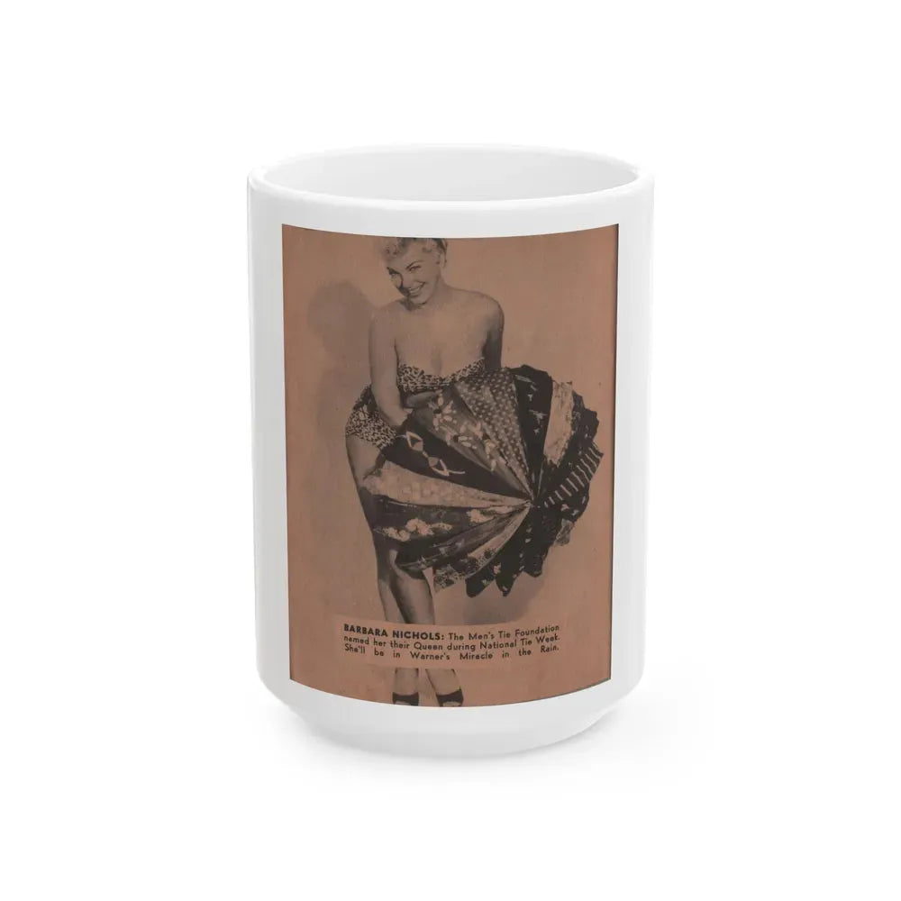 Barbara Nichols #374 - 1 Page & 1 B&W Photo from Pocket Pin-Ups Mag. '56 (Vintage Female Icon) White Coffee Mug 15oz - Go Mug Yourself