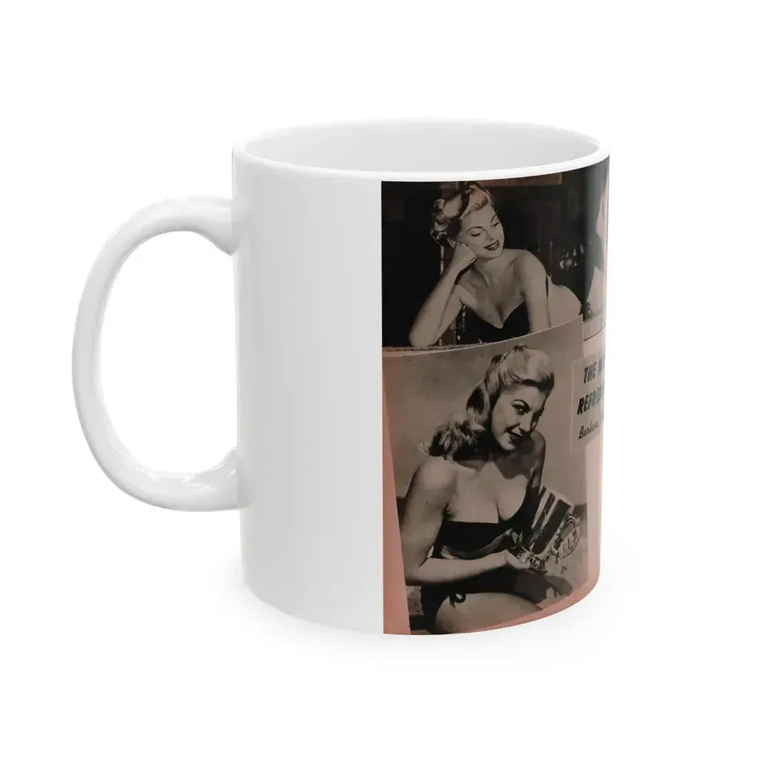Barbara Nichols #390 - Pages 2 of 2 with, 3 B&W Photos & Caption from Famous Models Mag. May-June '51 (Vintage Female Icon) White Coffee Mug - Go Mug Yourself