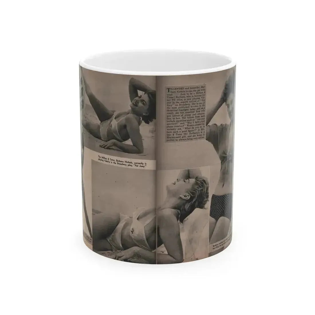 Barbara Nichols #392 - Pages 2 of 2 with, 4 B&W Photos, 1 Caption & Small Article from LAFF annual Mag. Fall '53 (Vintage Female Icon) White Coffee Mug 11oz - Go Mug Yourself