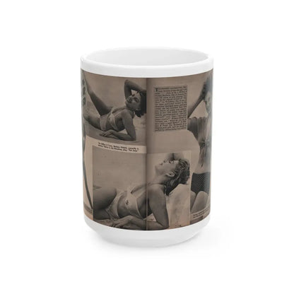 Barbara Nichols #392 - Pages 2 of 2 with, 4 B&W Photos, 1 Caption & Small Article from LAFF annual Mag. Fall '53 (Vintage Female Icon) White Coffee Mug 15oz - Go Mug Yourself
